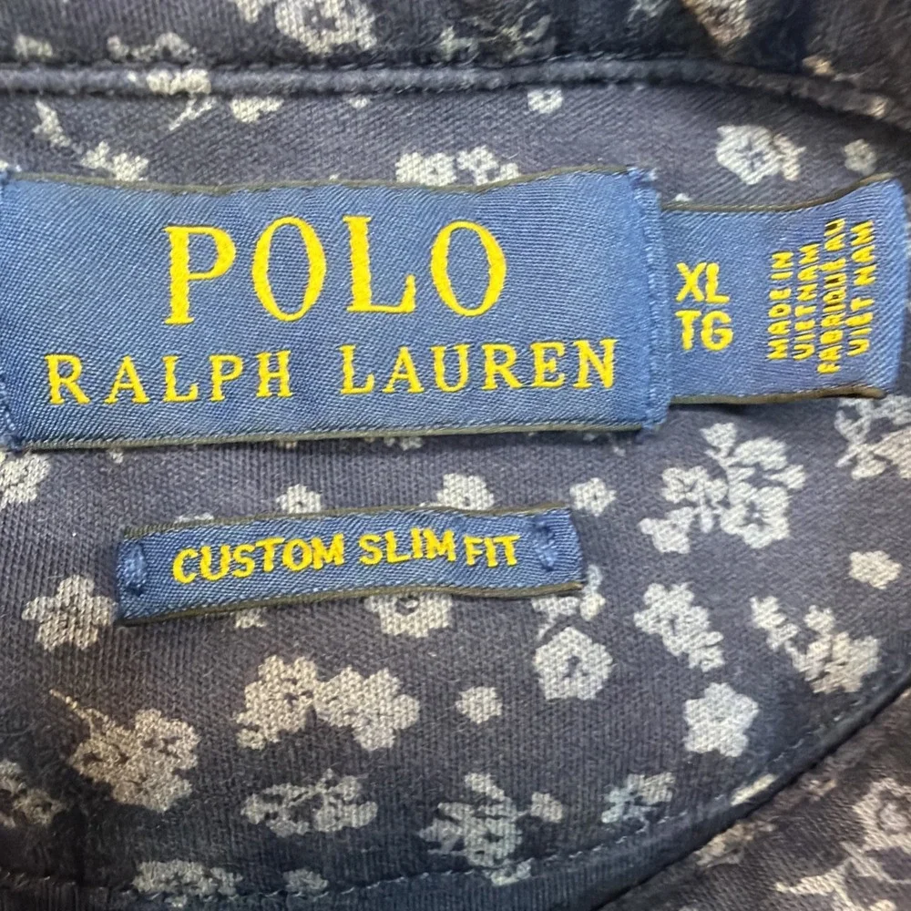 Polo Ralph Lauren Polo Shirt Mens XL Navy Floral Print Custom Slim Fit Golf